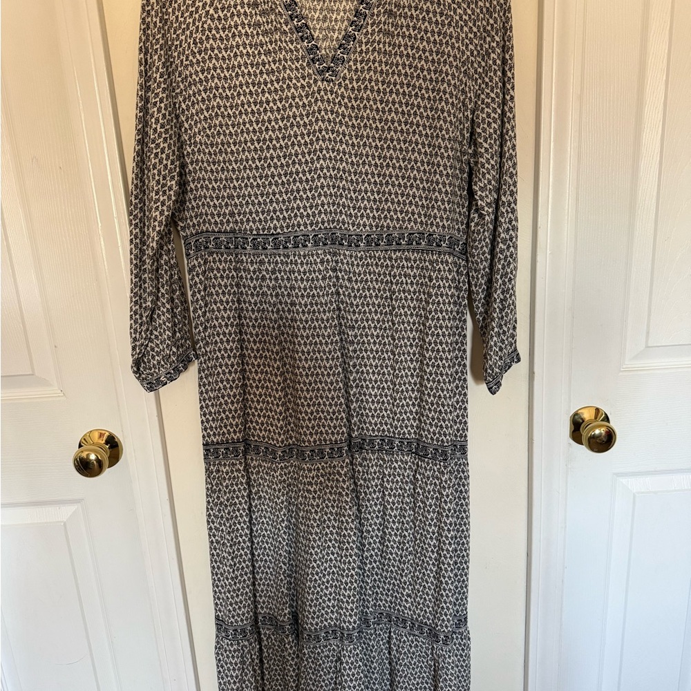 Old Navy Prairie Tiered Dress Size: Large Black & Tan Floral Print Midi Boho NWT